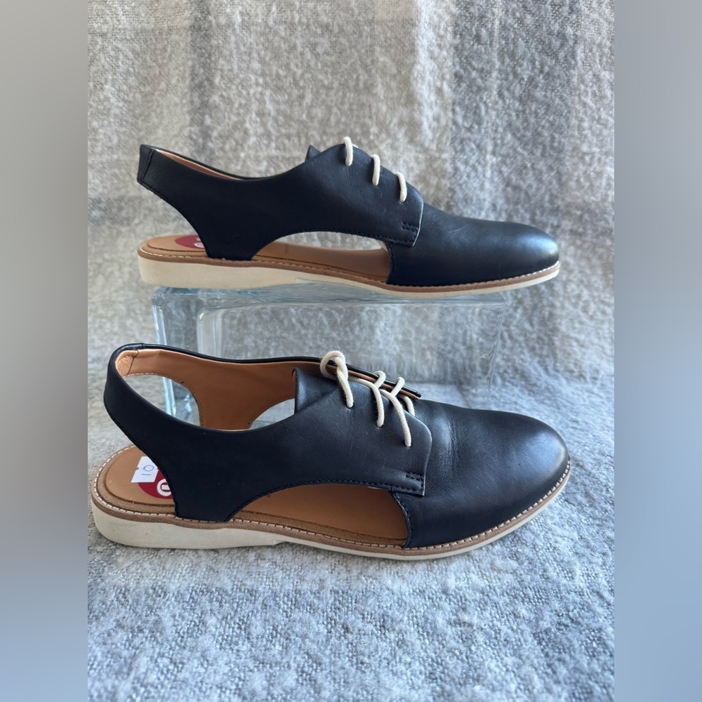 Rollie Derby Retro Black Cutout Leather Slingback Flat Shoes Size 40 NWOT